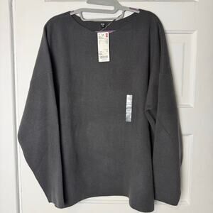 Uniqlo Gray Womens Souffle Yarn Boat Neck Pullover Sweater Soft Plus Size New